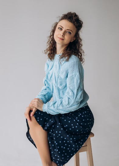 Handcrafted Blue Cotton Leaf Pattern Sweater - Custom Made