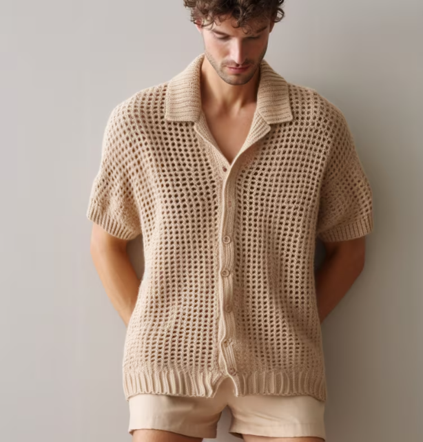 Hand-Knitted Men's Crochet Shirt - Stockholm Style