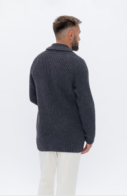 Natural gray merino wool cardigan for men, Scandinavian-style men's sweater, knitted cardigan with BENJAMIN pockets.