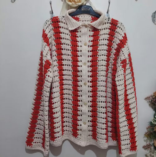 Handmade Crochet Unisex Shirt - Vintage Style