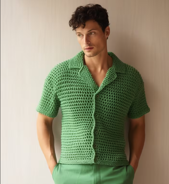 Hand-Knitted Men's Crochet Shirt - Stockholm Style