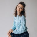 Handcrafted Blue Cotton Leaf Pattern Sweater - Custom Made